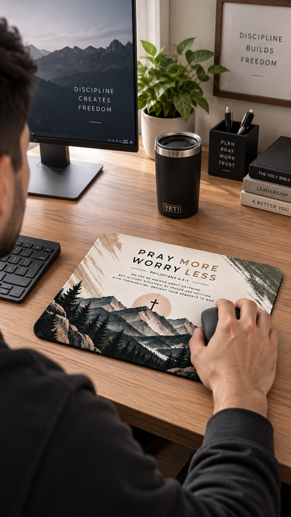 Pray More, Worry Less Christian Mouse Pad