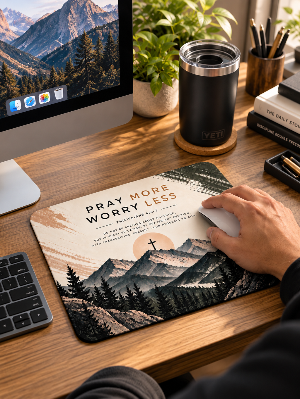 Pray More, Worry Less Christian Mouse Pad