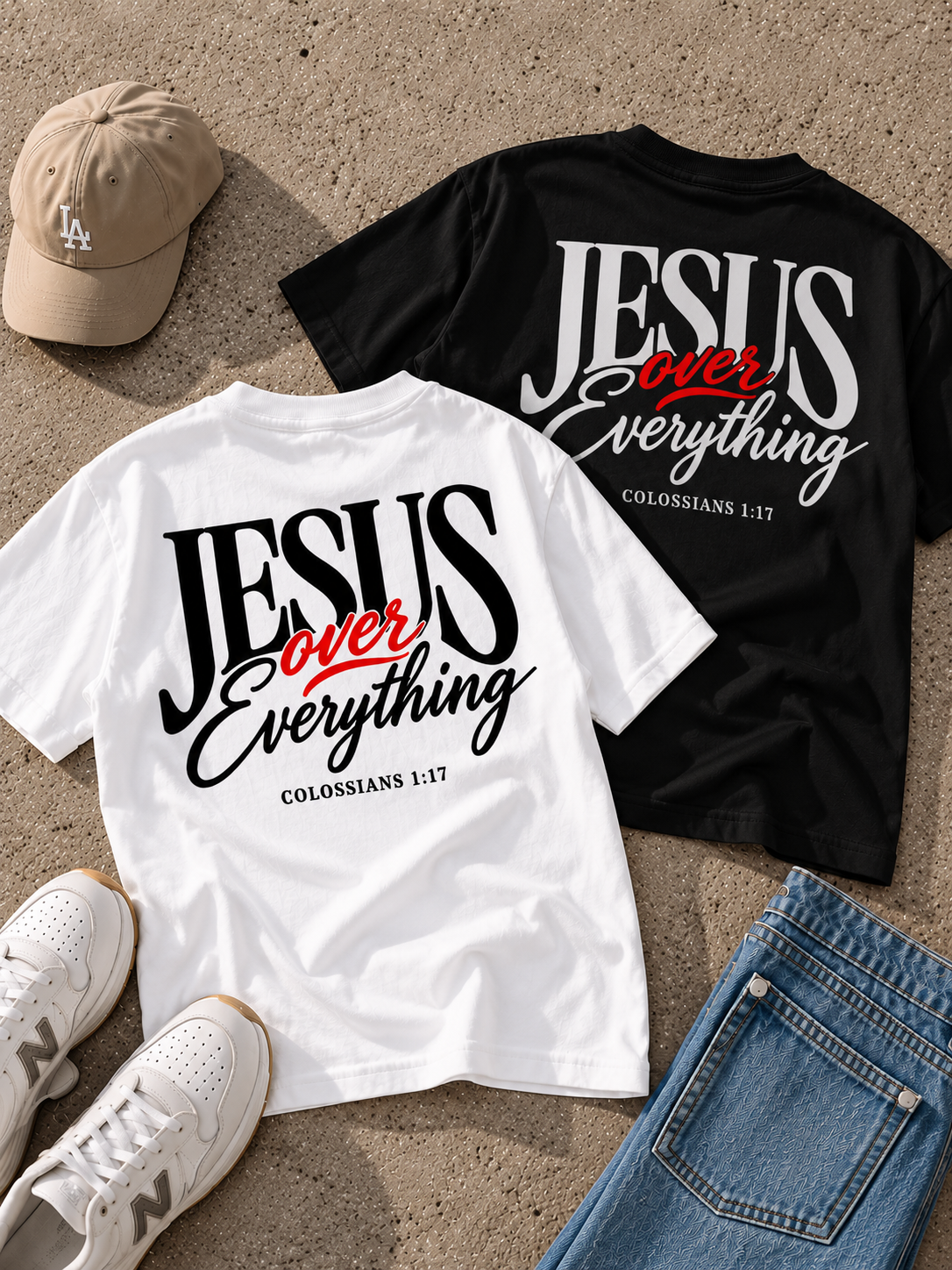 Jesus Over Everything | Christian Oversized Graphic T-Shirt – Colossians 1:17
