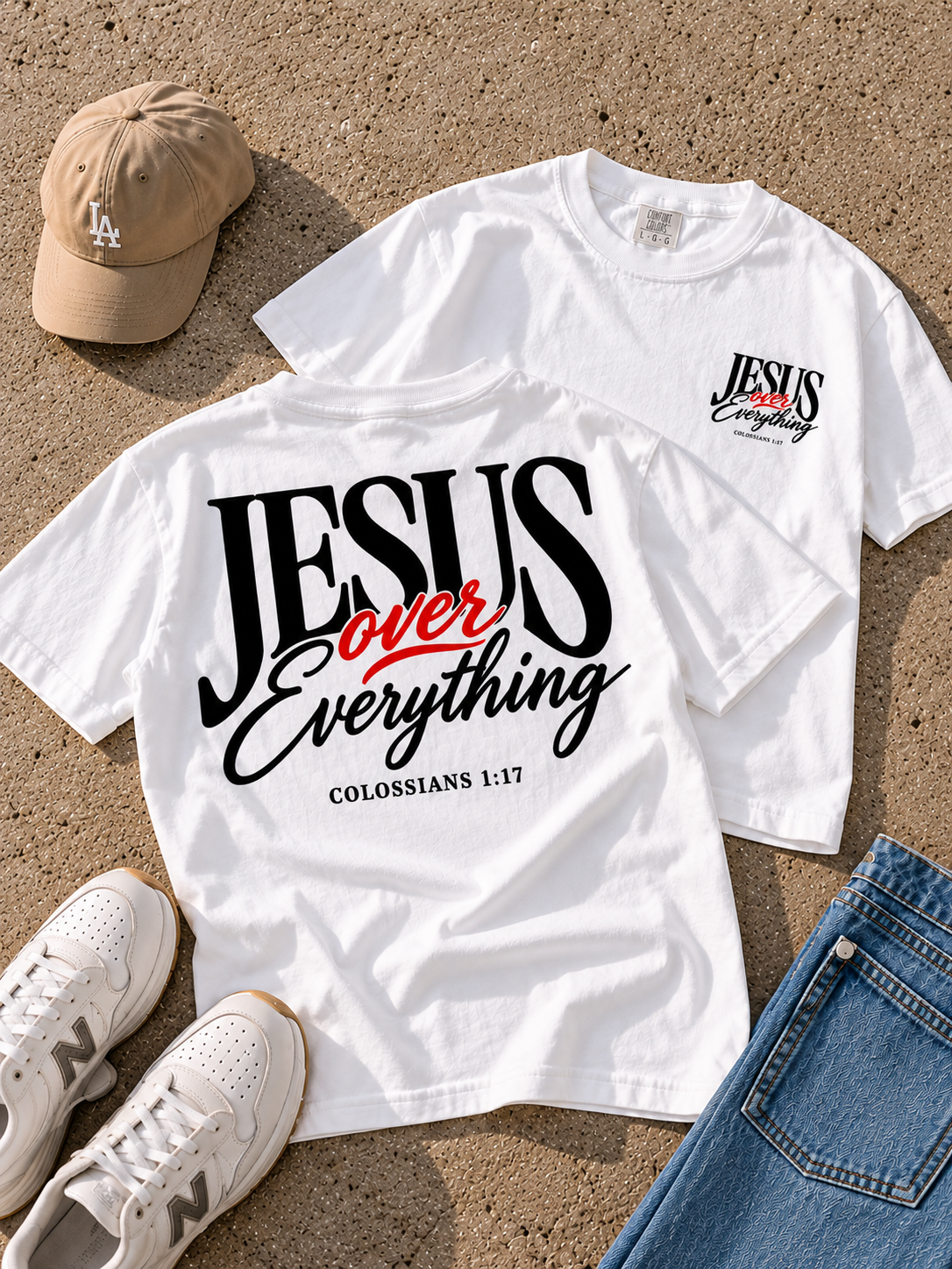 Jesus Over Everything | Christian Oversized Graphic T-Shirt – Colossians 1:17