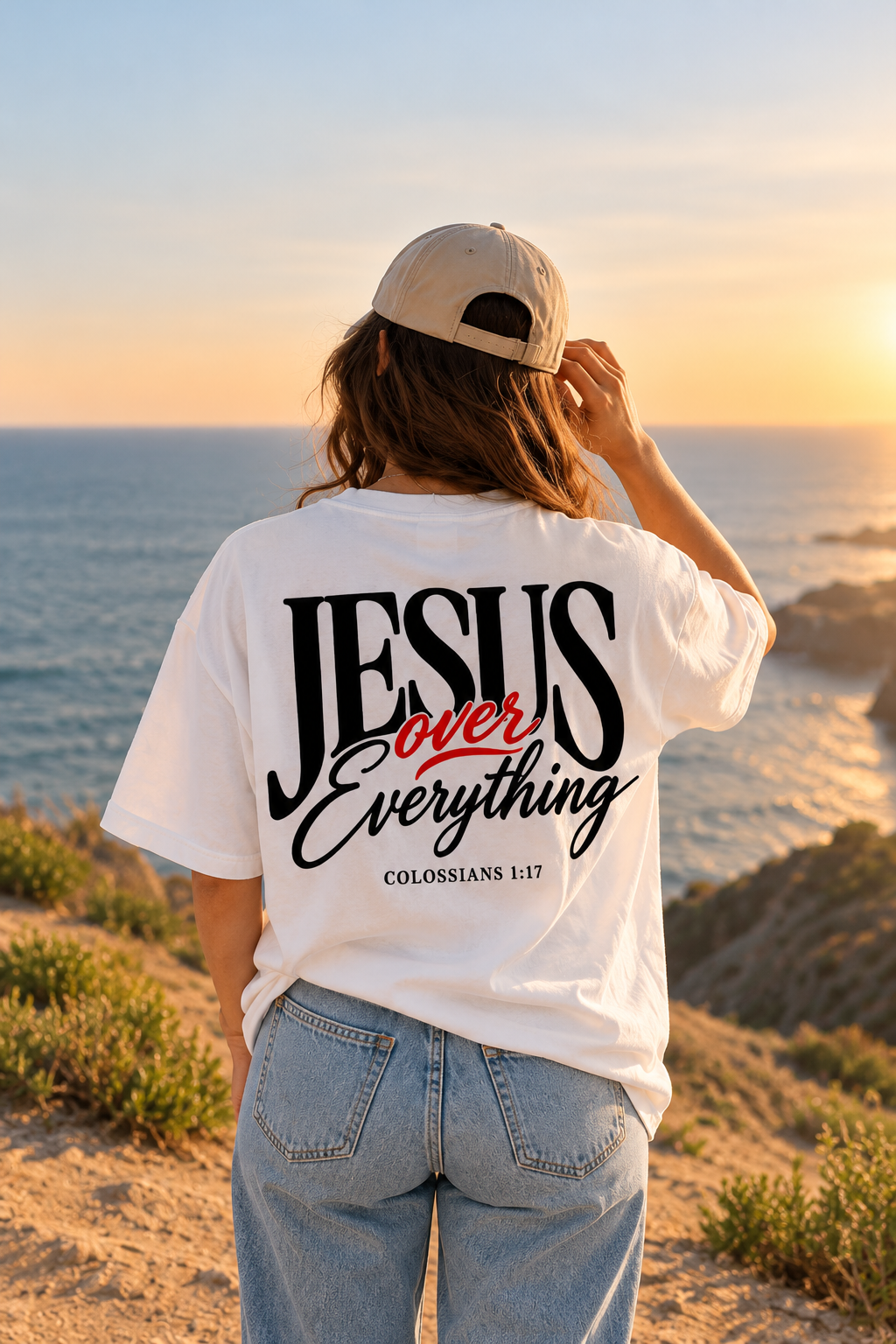 Jesus Over Everything | Christian Oversized Graphic T-Shirt – Colossians 1:17